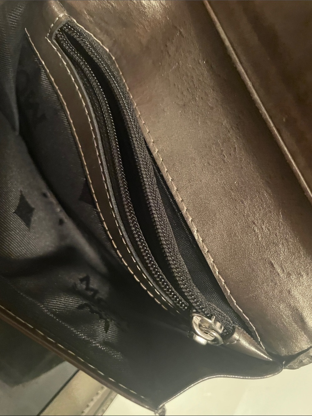 MCM Black Trifold Wallet with Metallic Brown, Gold & Blue Stripes - Picture 6 of 11